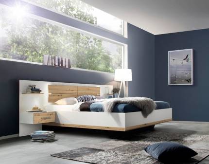 Cadru pat cu noptiere incorporate BOSTON EXTRA 160 / 180cm alb alpin/ stejar Artisan