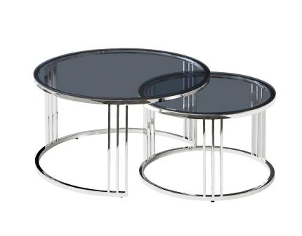 Set 2 masute VIENNA CHROM din sticla temperata fumurie, metal crom 60xH40cm / 80xH45cm