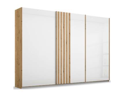 Dulap cu usi glisante MOSBACH 271x210x62cm stejar Artisan/ sticla alba, maner stejar