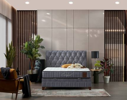 Pat tapitat cu saltea si spatiu pentru depozitare COMFORT (140x200cm) grey  