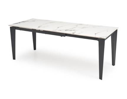 Masa extensibila FELIX WHITE din marmura alba, metal negru 141-201x81xH76cm