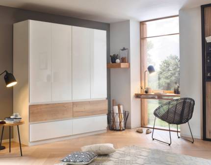 Dulap cu 4 usi cu balamale si 4 sertare WINNIPEG 181x210x56cm alb alpin/ alb lucios - halifax 