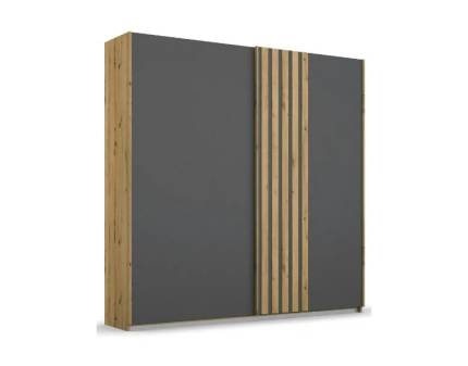 Dulap cu usi glisante MOSBACH 181x210x62cm stejar Artisan/ gri metalic, maner stejar
