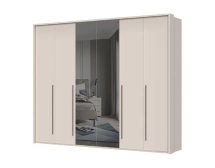 Dulap cu 6 usi cu usi balamale OPERA 272x224x56cm casmir/ oglinda, manere maro