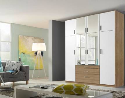 Dulap cu 8 usi cu balamale si 3 sertare HILDESHEIM EXTRA 181x229x54cm alb alpin/ sonoma - oglinda 