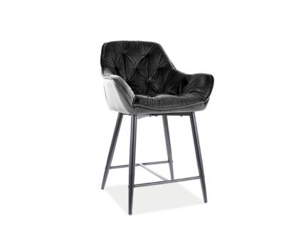 Scaun tapitat pentru bar CHERRY VELVET H-2 catifea black 56x56xH87cm, picioare negre