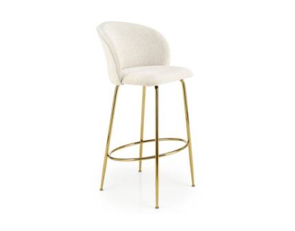 Scaun tapitat pentru bar H116 design rotunjit, material textil beige 52x59xH132cm, picioare aurii