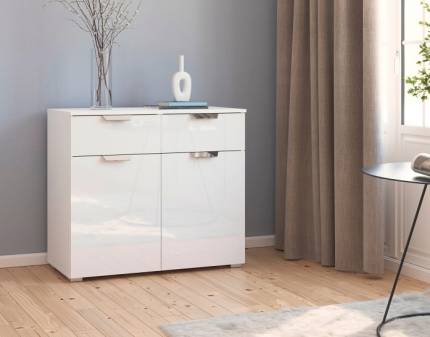 Comoda cu 2 usi si 2 sertare ADITIO GLAMOUR 93x81x42cm alb alpin/ alb lucios 