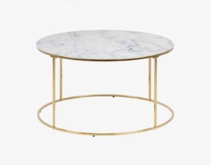 Masuta FOSSE din PAL Egger cu efect de marmura alba, metal auriu 80x80xH44cm
