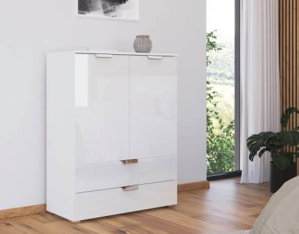 Comoda cu 2 usi si 2 sertare ADITIO GLAMOUR 93x119x42cm alb alpin/ alb lucios 