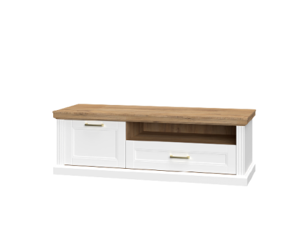 Comoda TV cu spatiu liber, 1 usa si 1 sertar TARA WHITE 151x52x54cm alb mat/ nuc Pacific