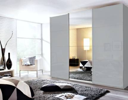 Dulap cu usi glisante KULMBACH 203x210x62cm silk grey/ sticla silk grey - oglinda configurabil