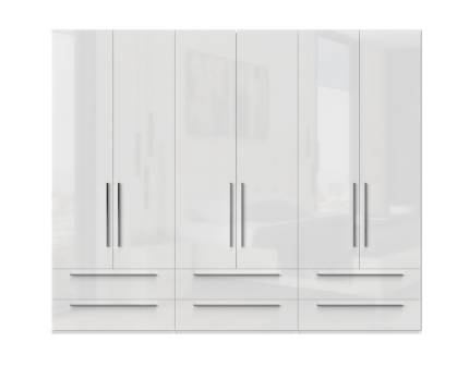 Dulap cu 6 usi cu balamale si 6 sertare PIANO WHITE 272x224x56cm alb lucios, maner crom