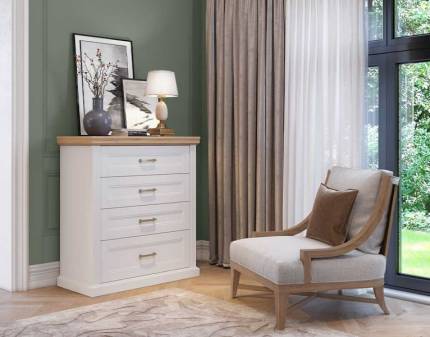 Comoda cu 4 sertare TARA WHITE 101x112x48cm alb mat/ nuc Pacific 