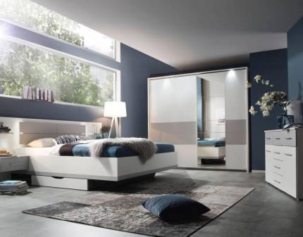 Dormitor MINI alb alpin/ silk grey BOSTON EXTRA 