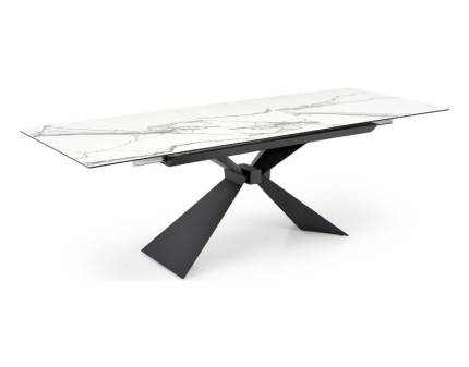 Masa extensibila LUCIANO CERAMIC WHITE din ceramica cu efect de marmura alba, metal negru 180-230x90xH76cm