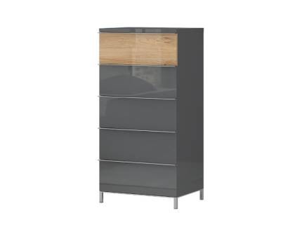 Comoda cu 5 sertare ONYX 60x123x45cm antracit lucios/ nuc pacific, manere crom 