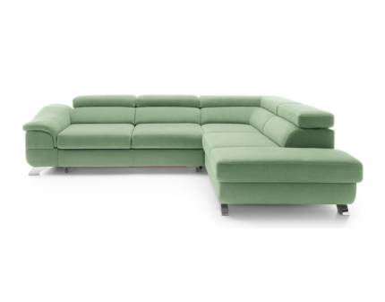 Coltar extensibil LAGOS X cu lada pentru depozitare, tetiere reglabile, gri/ visiniu 272x219cm