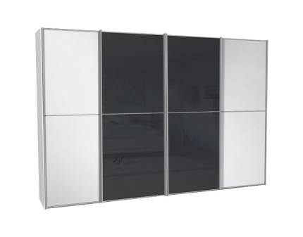 Dulap cu 4 usi glisante 400x240x68cm alb mat/ alb mat - sticla antracit, maner aluminiu model 42 SINFONIE PLUS  