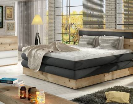 Pat Boxspring din lemn masiv cu spatiu pentru depozitare DIORI 140/ 160/ 180cm personalizabil