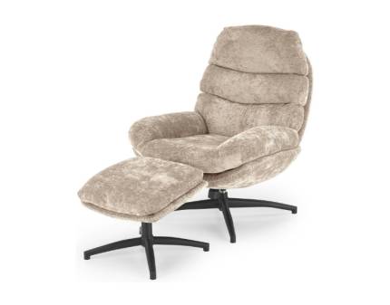 Fotoliu cu taburet DARIO rotativ, cu sistem de balasare, confortabil, material texil-plusat beige 80x90xH100cm