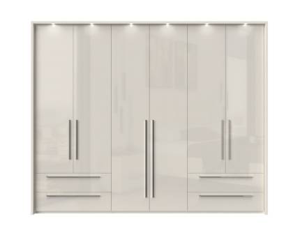 Dulap cu 6 usi si 4 sertare PIANO BEIGE 272x224x56cm bej lucios, maner crom