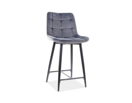 Scaun tapitat pentru bar CHIC H-2 VELVET catifea grey 46x54xH92cm, picioare negre