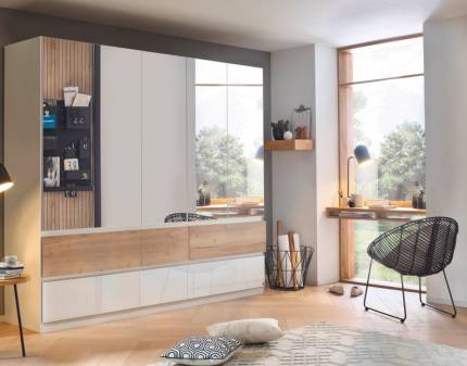 Dulap cu 5 usi cu balamale si 6 sertare WINNIPEG 226x210x56cm alb alpin/ alb lucios - halifax - oglinda