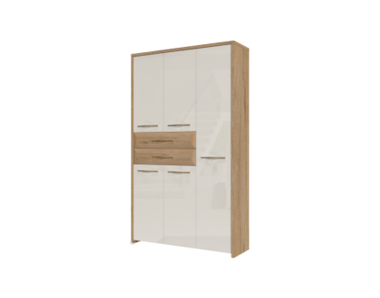 Dulap hol cu 5 usi si 2 sertare GALA 114x192x36cm bej lucios/ nuc Pacific