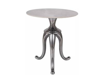 Masuta SNAKE CHROM din ceramica cu efect de marmura alb lucios, metal argintiu 48xH55cm