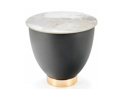 Masuta CECILIA S cu spatiu pentru depozitare, din ceramica cu efect de marmura alba, metal negru + auriu 45xH48cm