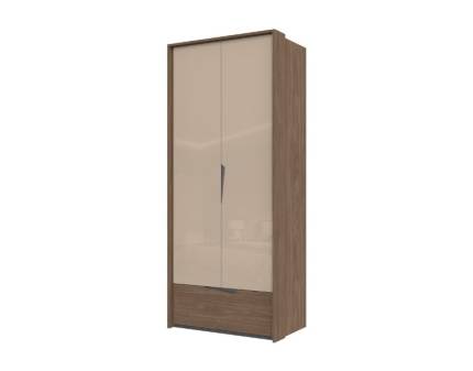 Dulap cu 2 usi cu balamale si 1 sertar LEFT 97x226x60cm Mokka HG lucios + Linkoln Walnut, manere incorporate antracit, cu rama passepartout