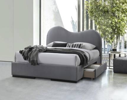 Pat tapitat cu somiera si sertare pentru depozitare AMBER (160x200cm) catifea grey