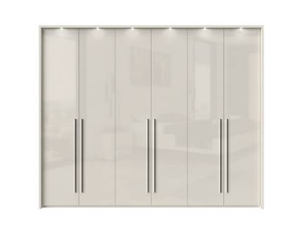 Dulap cu 6 usi cu balamale PIANO BEIGE 272x224x56cm bej lucios, manere crom