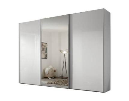 Dulap cu 3 usi glisante 280x222x68cm alb/ sticla alba - oglinda, maner aluminiu model 44 SINFONIE PLUS  