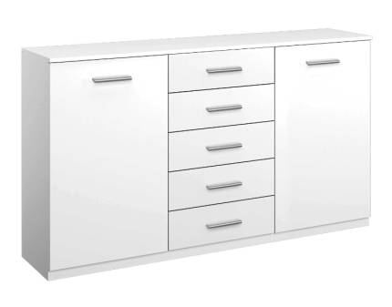 Comoda cu 2 usi si 5 sertare LORCA 149x86x37cm alb lucios 