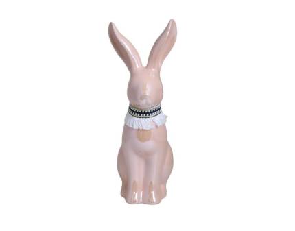 Iepuras mare roz cu guler din ceramica