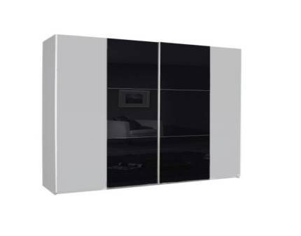 Dulap cu usi glisante KRONACH COLOR II 261x210x59cm alb alpin/ sticla neagra, maner aluminiu