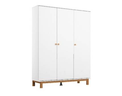 Dulap cu 3 usi cu balamale FREYJA 136x206x53cm alb alpin, picioare si manere stejar