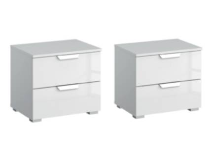 Set 2 noptiere cu 2 sertare ADITIO 47x43x42cm alb alpin/ sticla alba 