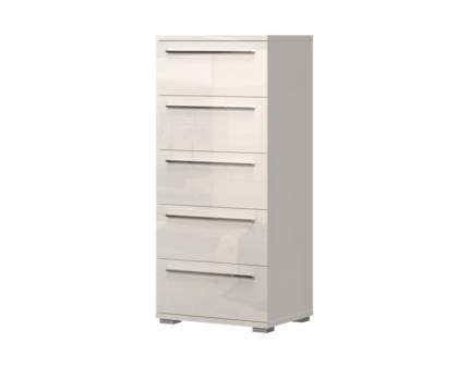 Comoda cu 5 sertare PIANO BEIGE 60x135x45cm bej lucios, manere crom