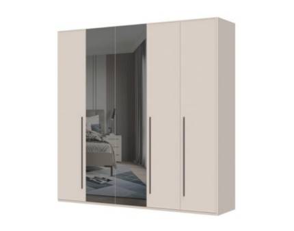 Dulap cu 5 usi cu usi balamale OPERA 227x224x56cm casmir/ oglinda, manere maro