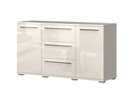 Comoda cu 2 usi si 3 sertare PIANO BEIGE 153x85x45cm bej lucios, manere crom