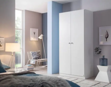 Dulap cu 2 usi cu balamale BUCHHOLZ 91x197x54cm alb alpin, manere aluminiu