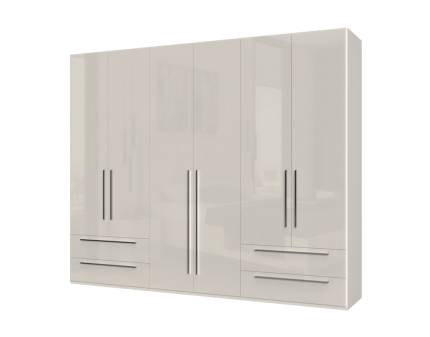 Dulap cu 6 usi cu balamale si 4 sertare PIANO BEIGE 272x224x56cm bej lucios, manere crom