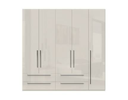 Dulap cu 5 usi si 4 sertare PIANO BEIGE 227x224x56cm bej lucios, maner crom