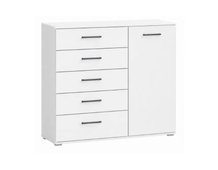 Comoda CORVO cu 1 usa si 5 sertare pentru depozitare, alb alpin/ gri metalic 80x40x84cm