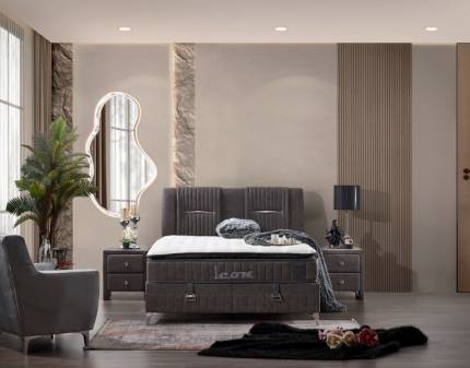 Pat tapitat cu saltea si spatiu pentru depozitare ICON (140x200cm)  