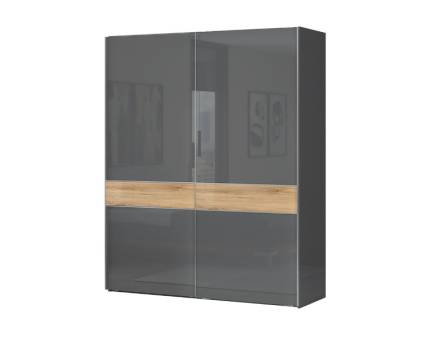 Dulap cu usi glisante ONYX 182x224x61cm antracit lucios/ nuc Pacific, maner crom