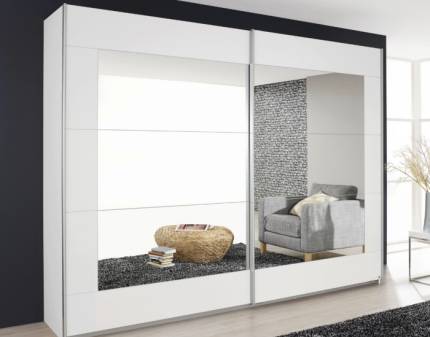 Dulap cu usi glisante ALEGRO 271x210x62cm alb alpin/ oglinda, maner aluminiu